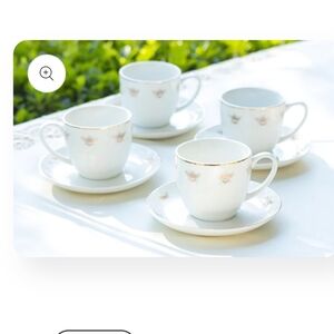 Grace Teaware Queen Bee Fine Porcelain Teacups with Saucers, Set of 4